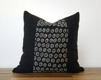 Authentic Mudcloth Pillow, Mali Bogolan, Black, White, MBL018