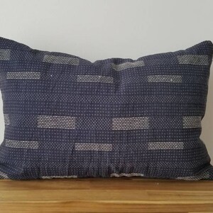 Minimalist, Scandi, Zen, Thai Indigo Cotton with Modern Sashiko Pillow Indigo, TW002 image 3