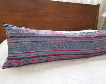 Long Hmong Indigo Batik, Multi-colored, Rectangular/Lumbar Cover, 12x48