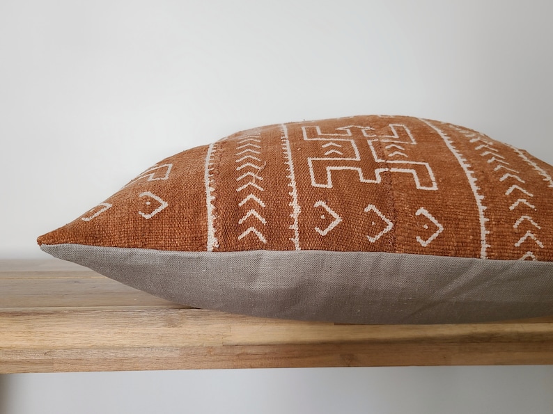 Authentic Mudcloth Pillow Cover, Malian Bogolanfini, Rust, Burnt Sienna, MBR014 image 3