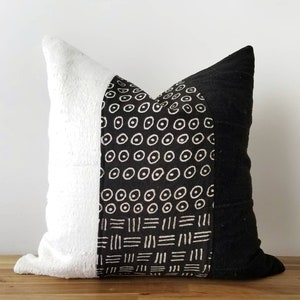 Authentic Mudcloth Pillow, Mali Bogolan, Black, Off-White, MBLW002 image 3