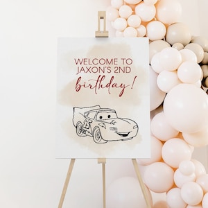 Cars Theme Welcome Sign Lightning McQueen Party Sign Editable Birthday Sign Personalized Instant Download Kids Birthday Template CB01