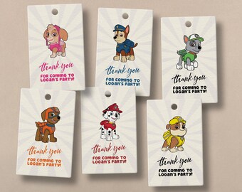 Paw Patrol Birthday Thank you Tags Children's Birthday Party Favour Tag Editable Labels Personalised Instant Download Kids Birthday PPP01