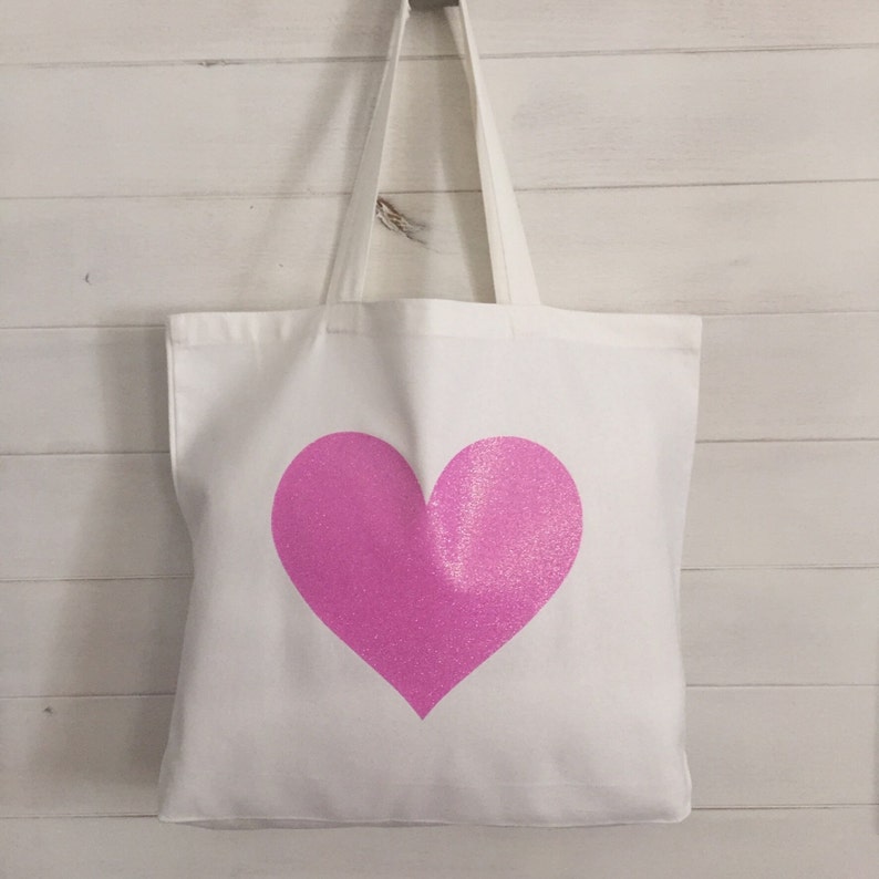 Pink Heart Canvas Tote Bag purse beach bag grocery bag or bridesmaids gift bag