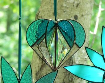Stained Glass Heart Turquoise, Stained glass suncatcher, Heart Ornament,Bevel Heart, Turquoise Heart, Heart Suncatcher, Wedding Gift