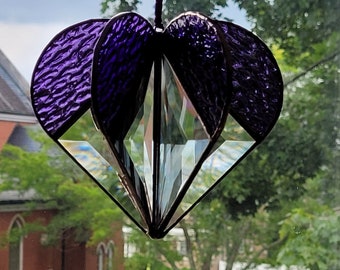 Stained Glass Heart Purple, Stained glass suncatcher, Heart Ornament, Bevel Heart, Purple Heart, Heart Suncatcher, Wedding Gift