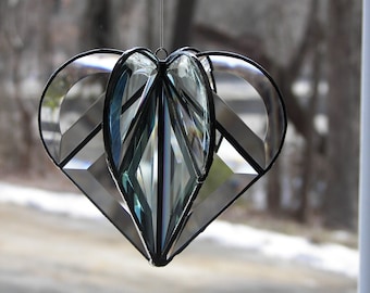 Stained Glass 3d bevel heart Clear,Wedding Gift, Bevel Heart, Heart Suncatcher, Heart Ornament, Glass heart ornament, bevel Heart Ornament