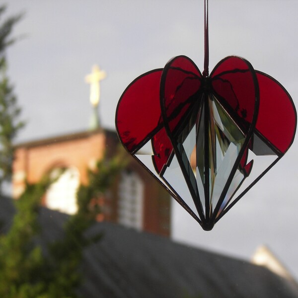 Stained Glass Heart Red, Stained Glass Suncatcher, Red Heart, Bevel Heart, Heart ornament, Red Heart Ornament, Heart Suncatcher