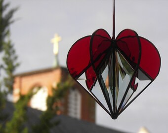 Stained Glass Heart Red, Stained Glass Suncatcher, Red Heart, Bevel Heart, Heart ornament, Red Heart Ornament, Heart Suncatcher