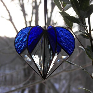 Stained Glass Heart blue, Stained Glass Suncatcher, Bevel Heart, Heart Ornament, Blue heart image 1