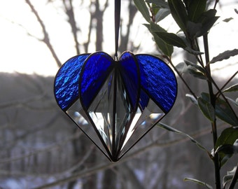 Stained Glass Heart blue, Stained Glass Suncatcher, Bevel Heart, Heart Ornament, Blue heart