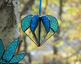 Stained Glass  Heart Irridized Turquoise, Stained glass suncatcher, Heart Ornament,Bevel Heart, Turquoise Heart, Heart Suncatcher,