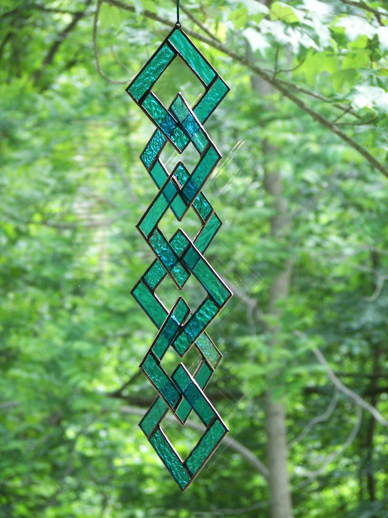 Turquoise Stained Glass-Stained Glass Suncatcher-Stained Glass Mobile-Turquoise Suncatcher-Turquoise image 9