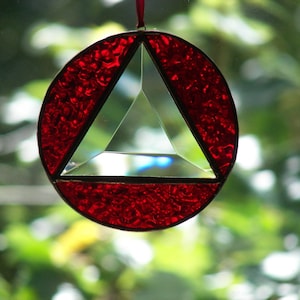 AA Recovery Symbol, Serenity Prayer, Stained Glass Recovery Symbol, Sponsor Gift, Recovery Symbol Red