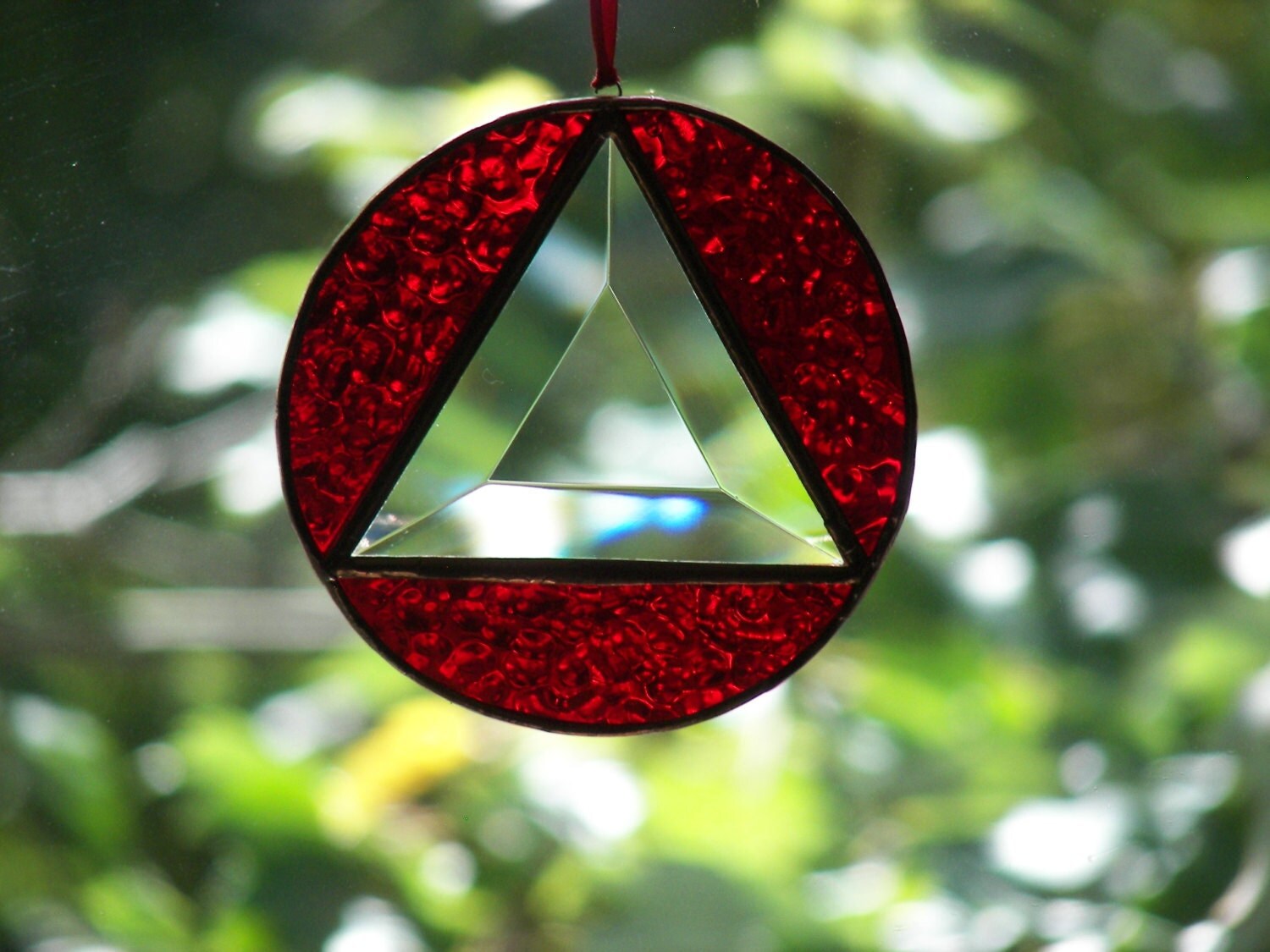 AA Recovery Symbol, Serenity Prayer, Stained Glass Recovery Symbol, Sponsor Gift, Recovery Symbol Red