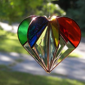 Stained Glass Rainbow Heart, Stained glass heart, Rainbow Heart, LGBTQ gift, Gay Pride, Rainbow suncatcher, Heart Suncatcher