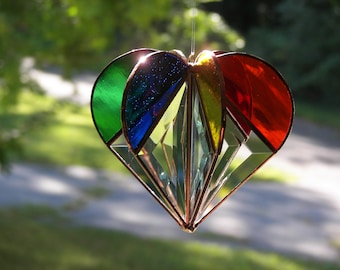 Stained Glass Rainbow Heart, Stained glass heart, Rainbow Heart, LGBTQ gift, Gay Pride, Rainbow suncatcher, Heart Suncatcher