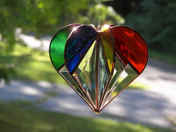 Stained Glass Rainbow Heart, Stained glass heart, Rainbow Heart, LGBTQ gift, Gay Pride, Rainbow suncatcher, Heart Suncatcher