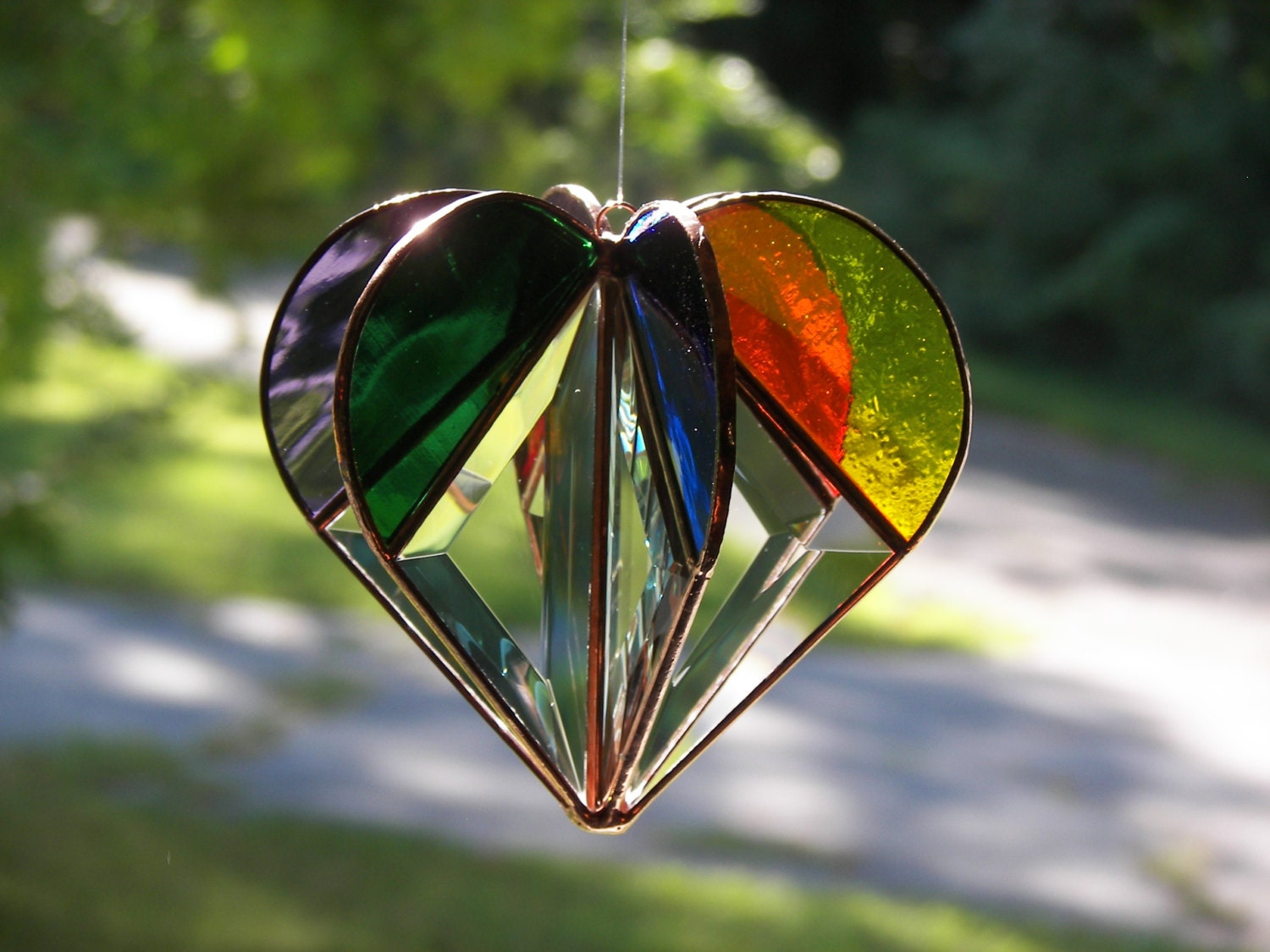 Stained Heart Shape Suncatcher Multifaceted Rainbow Love Pendant Home  Decoration