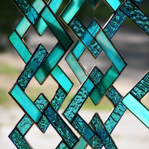 Turquoise Stained Glass-Stained Glass Suncatcher-Stained Glass Mobile-Turquoise Suncatcher-Turquoise