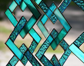 Turquoise Stained Glass-Stained Glass Suncatcher-Stained Glass Mobile-Turquoise Suncatcher-Turquoise