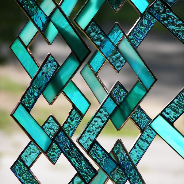 Turquoise Stained Glass-Stained Glass Suncatcher-Stained Glass Mobile-Turquoise Suncatcher-Turquoise