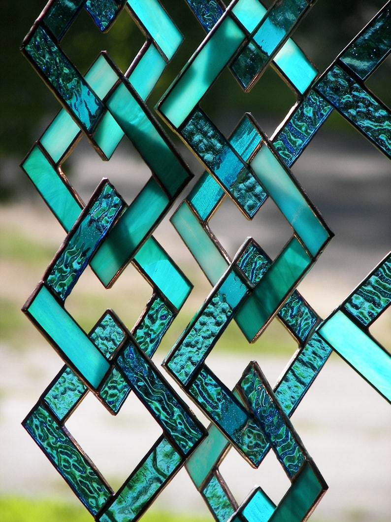 Turquoise Stained Glass-Stained Glass Suncatcher-Stained Glass Mobile-Turquoise Suncatcher-Turquoise image 1