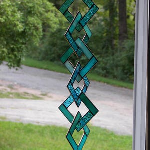 Turquoise Stained Glass-Stained Glass Suncatcher-Stained Glass Mobile-Turquoise Suncatcher-Turquoise image 3