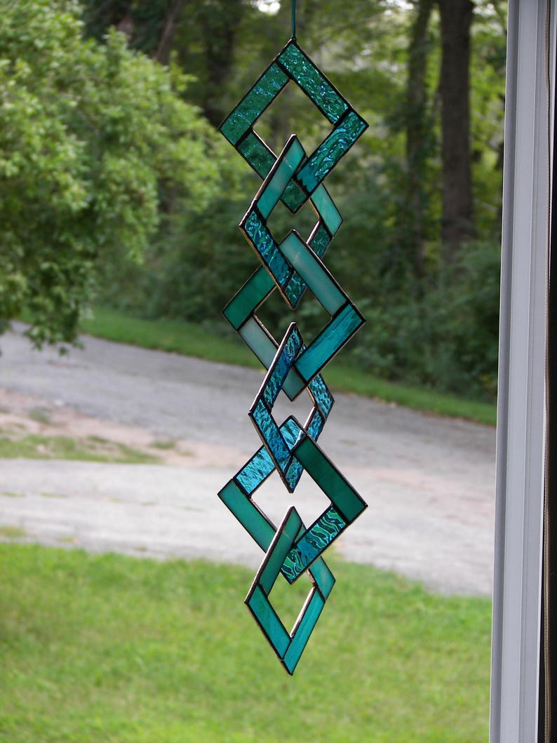 Turquoise Stained Glass-Stained Glass Suncatcher-Stained Glass Mobile-Turquoise Suncatcher-Turquoise image 3