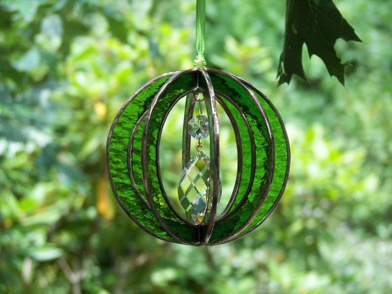 Stained Glass suncatcher sphereballorb with crystal prism Etsy