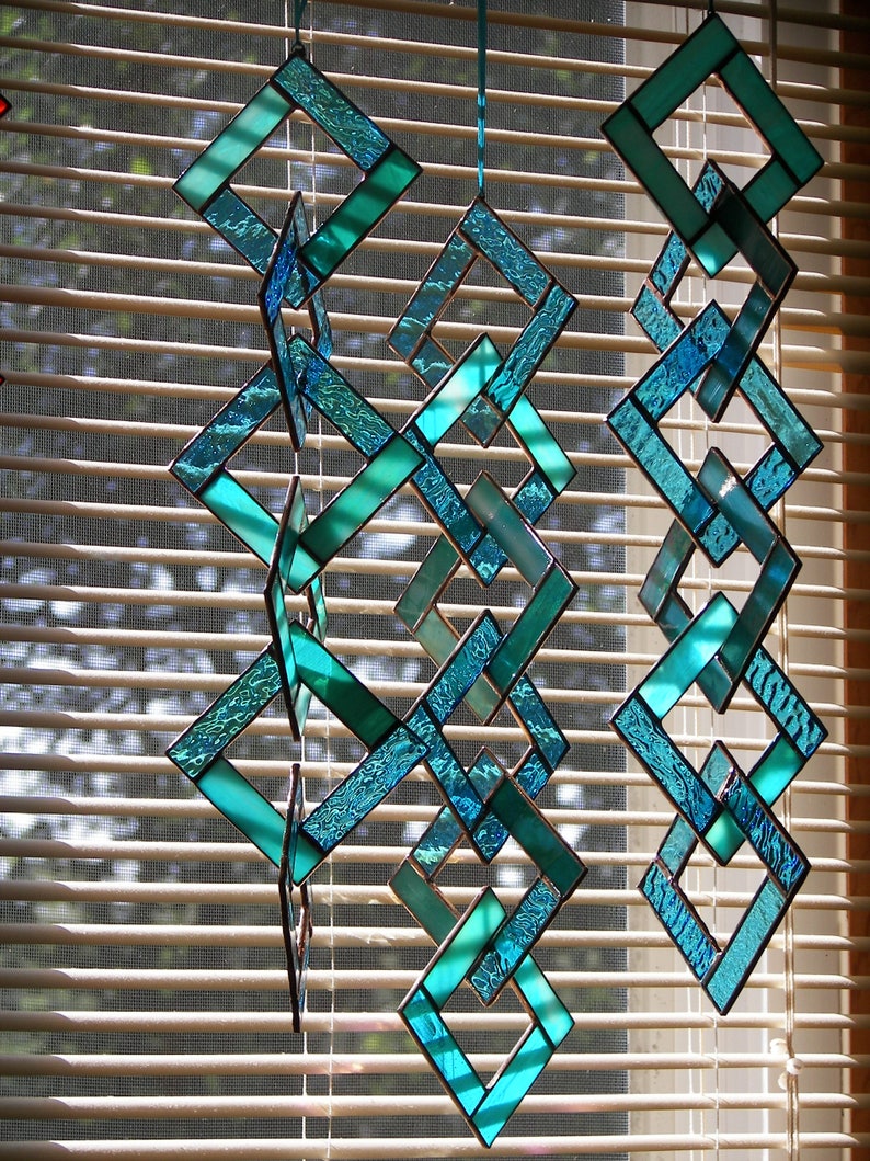 Turquoise Stained Glass-Stained Glass Suncatcher-Stained Glass Mobile-Turquoise Suncatcher-Turquoise image 6