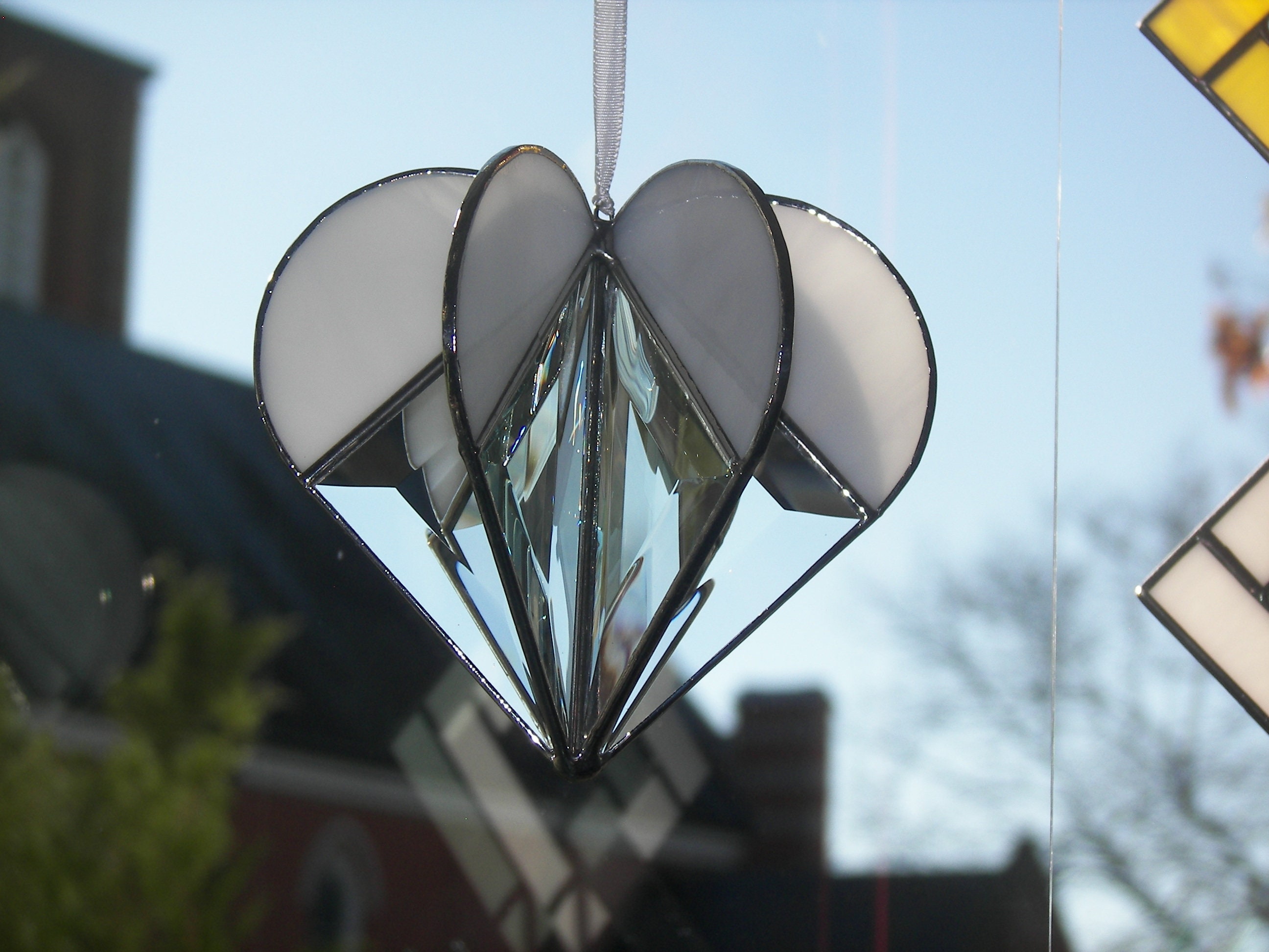 Stained Glass Heart White, 3D Heart,stained Glass Suncatcher, Heart Ornament,  Bevel Heart,wedding Gift, 3-D Heart, White Heart 