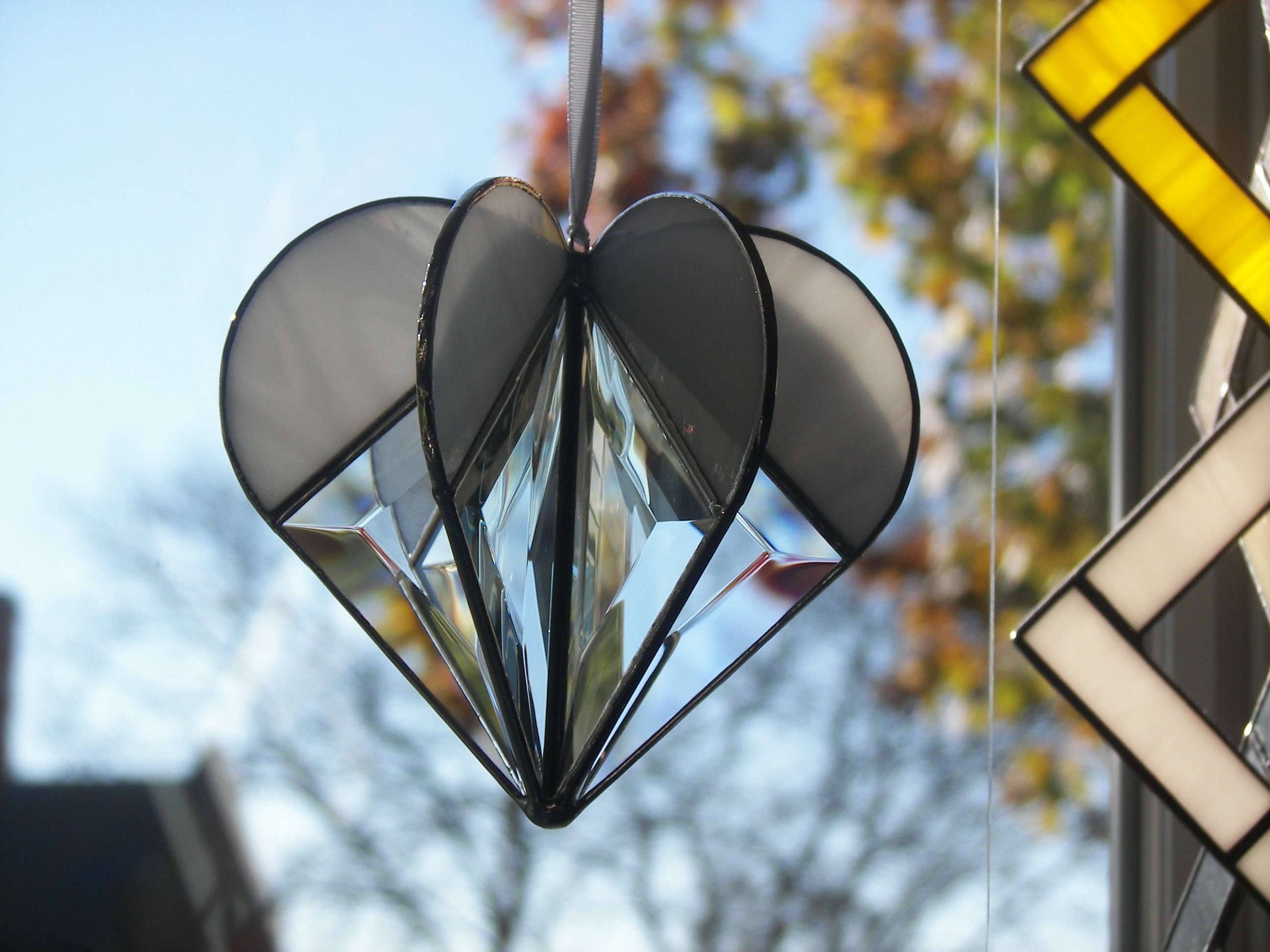 Stained Glass Heart White, 3D Heart,stained Glass Suncatcher, Heart Ornament,  Bevel Heart,wedding Gift, 3-D Heart, White Heart 