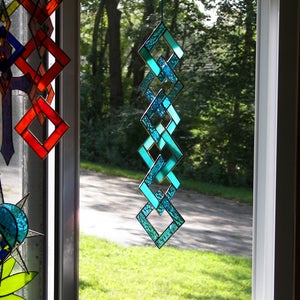 Turquoise Stained Glass-Stained Glass Suncatcher-Stained Glass Mobile-Turquoise Suncatcher-Turquoise image 2