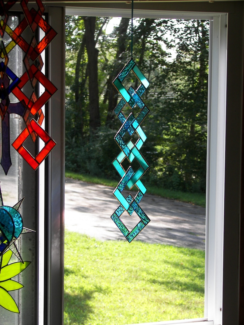 Turquoise Stained Glass-Stained Glass Suncatcher-Stained Glass Mobile-Turquoise Suncatcher-Turquoise image 2