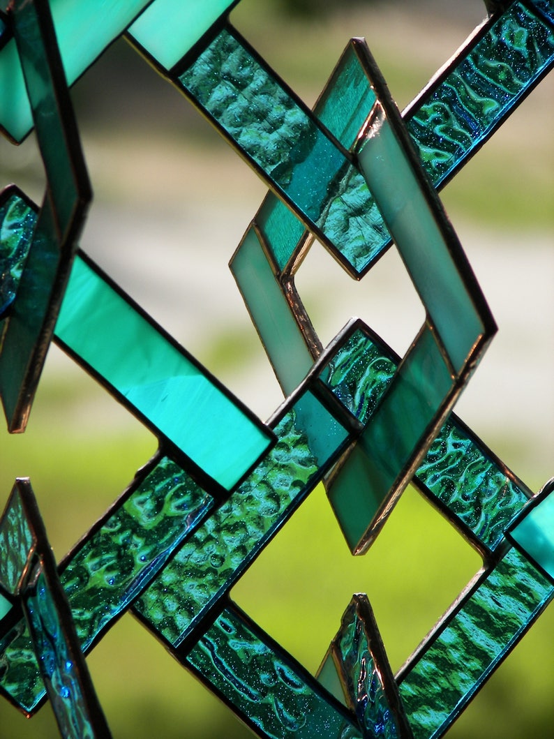 Turquoise Stained Glass-Stained Glass Suncatcher-Stained Glass Mobile-Turquoise Suncatcher-Turquoise image 7