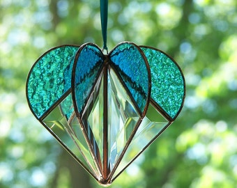 Stained Glass  Heart Turquoise, Stained glass suncatcher, Heart Ornament,Bevel Heart, Turquoise Heart, Heart Suncatcher, Wedding Gift