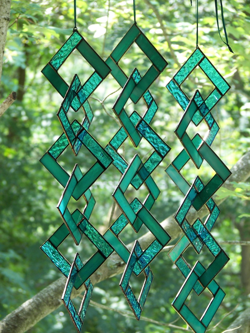 Turquoise Stained Glass-Stained Glass Suncatcher-Stained Glass Mobile-Turquoise Suncatcher-Turquoise image 4