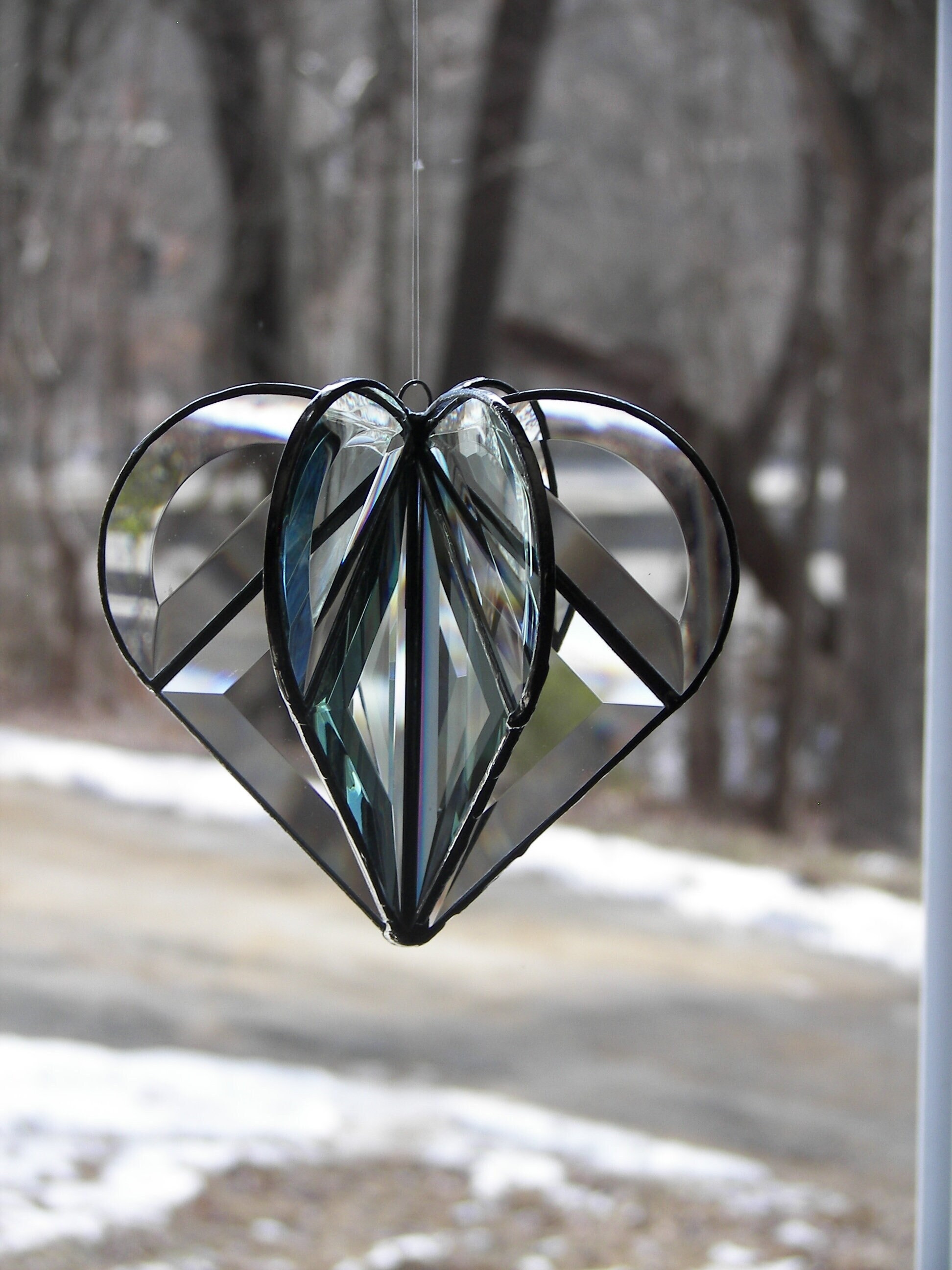 Stained Glass 3d bevel heart Clear,Wedding Gift, Bevel Heart, Heart Suncatcher, Heart Ornament, Glass heart ornament, bevel Heart Ornament