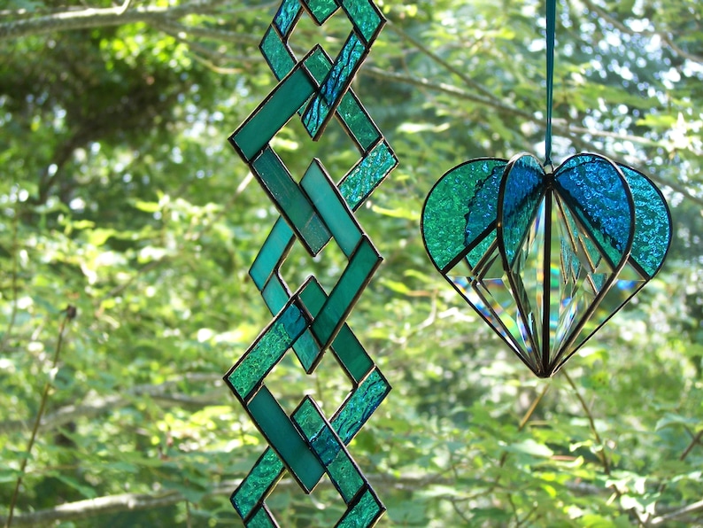 Stained Glass Heart Turquoise, Stained glass suncatcher, Heart Ornament,Bevel Heart, Turquoise Heart, Heart Suncatcher, Wedding Gift image 4