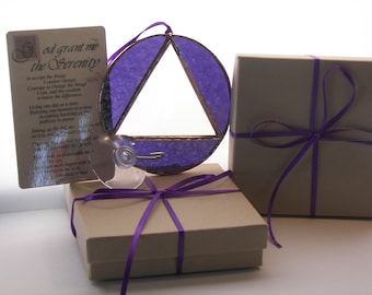 Recovery Symbol Stained Glass, Serenity Prayer, Gift Set, Stained Glass Recovery Symbol, Recovery Symbol Purple