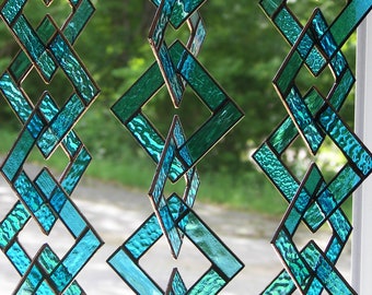 Turquoise Stained Glass-Aqua Stained Glass -Stained Glass Mobile-Turquoise Sun catcher-Aqua sun catcher