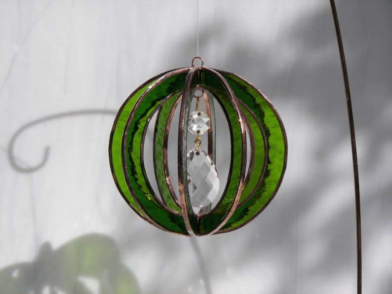 Stained Glass suncatcher sphereballorb with crystal prism Etsy