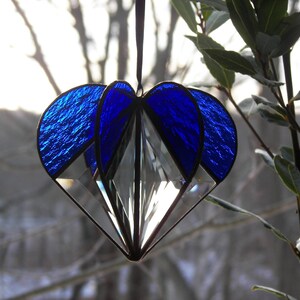 Stained Glass Heart blue, Stained Glass Suncatcher, Bevel Heart, Heart Ornament, Blue heart image 2