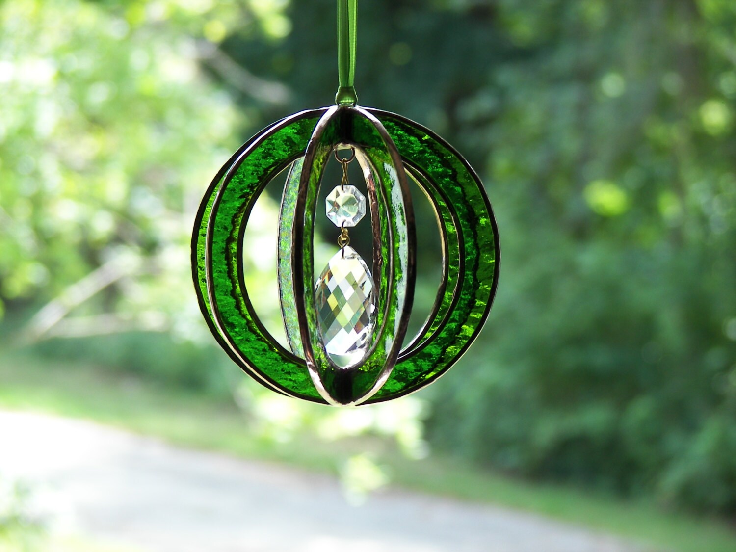 Stained Glass suncatcher sphereballorb with crystal prism Etsy