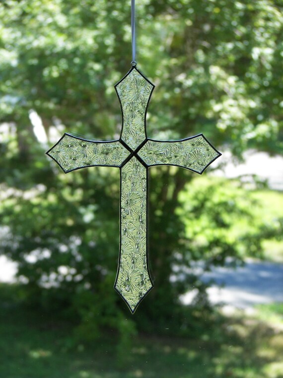 Items similar to Stained Glass Cross Clear Flower pattern, Glass Cross