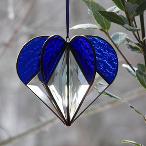Stained Glass Heart blue, Stained Glass Suncatcher, Bevel Heart, Heart Ornament, Blue heart image 4
