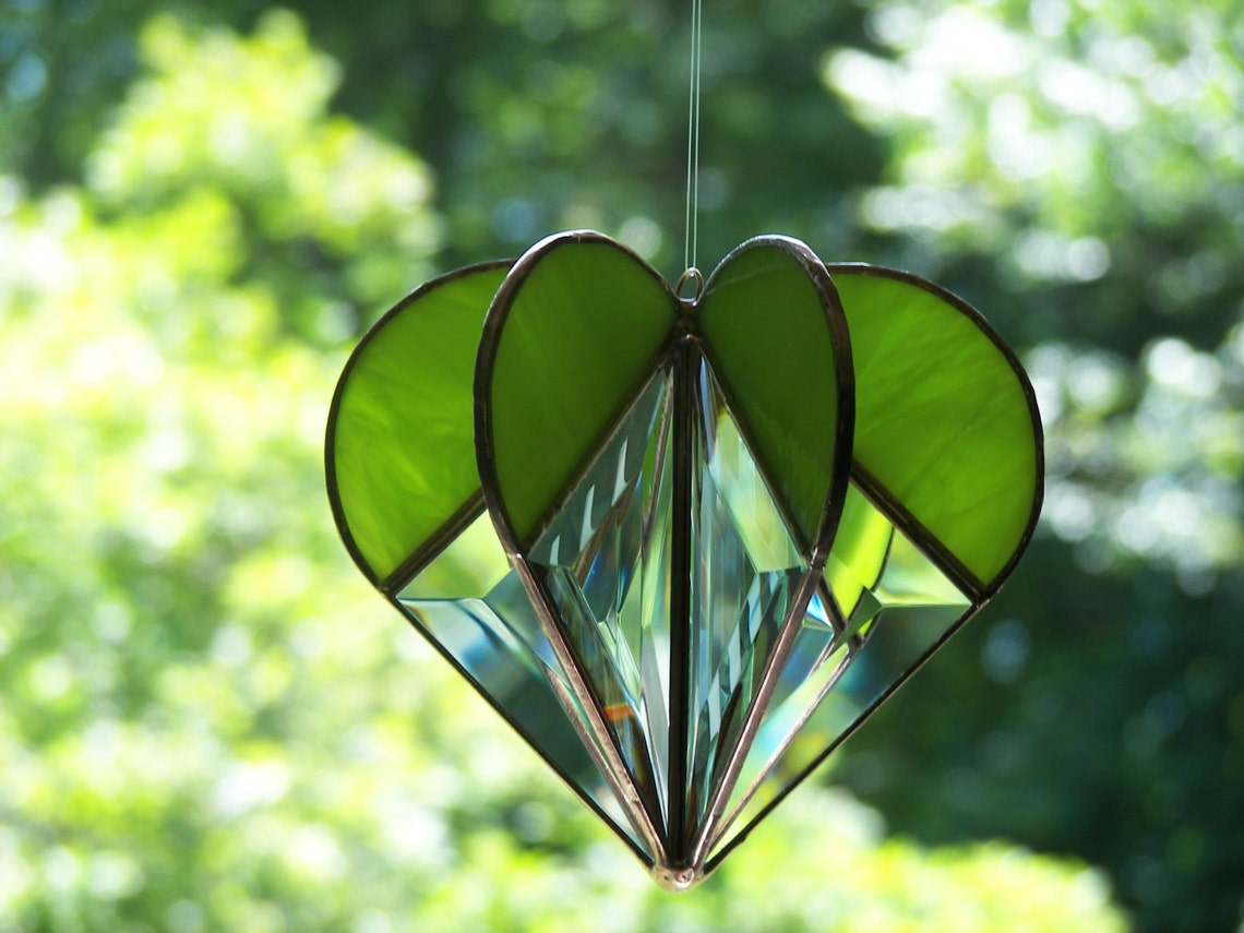 Stained Glass Heart Lime Green Stained Glass Suncatcher Etsy