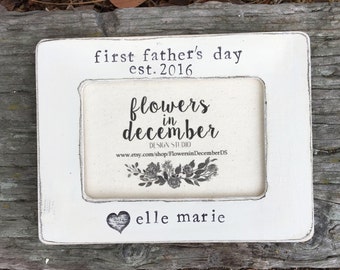 First Father's Day personalized picture frame gift for dad daddy dad to be from wife from child - Flowers in December Design Studio