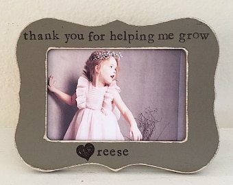 Personalized Teacher Picture Frame: Thank You Gift, Hand Stamped 4x6 Photo